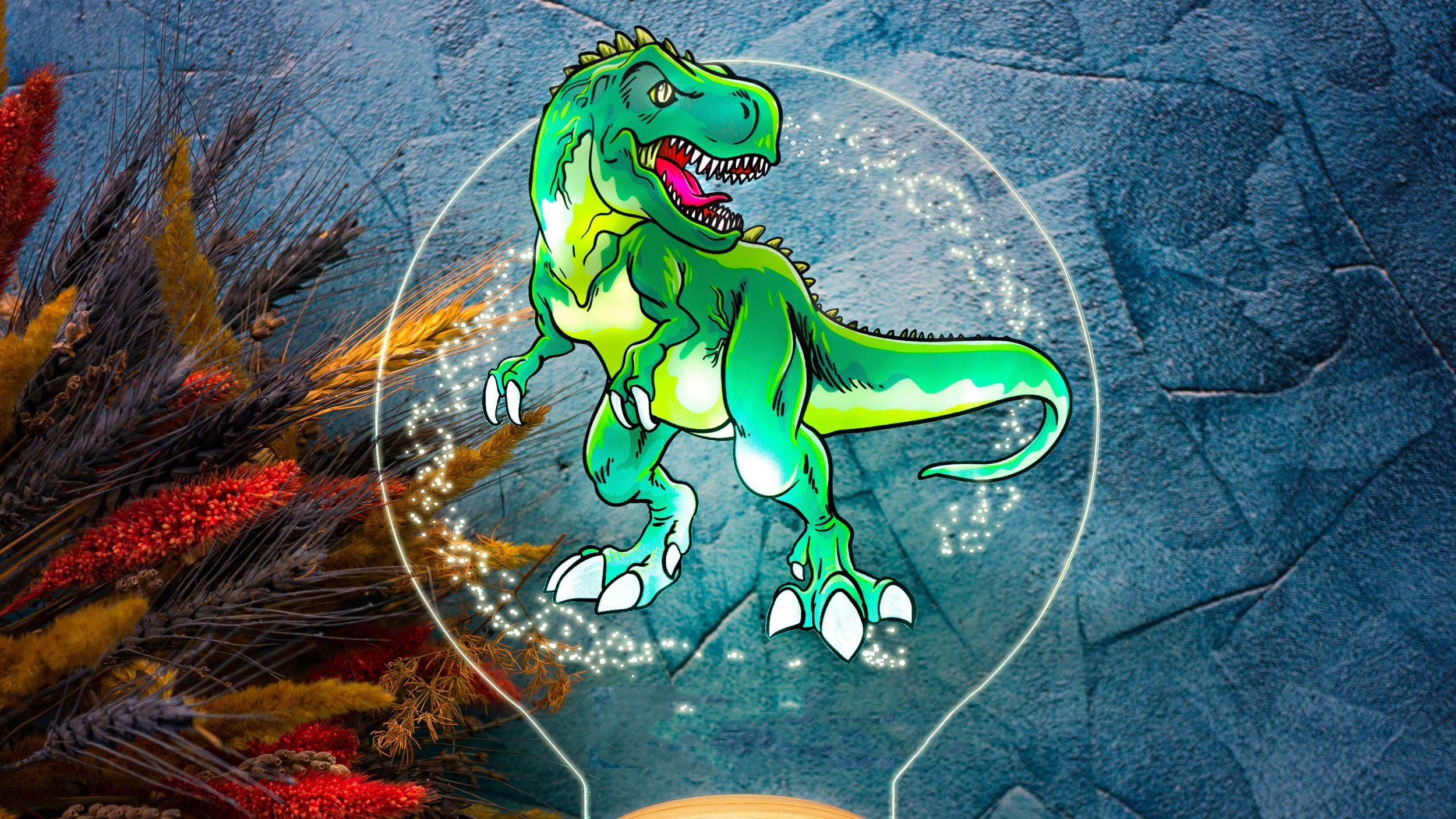 A glowing dinosaur